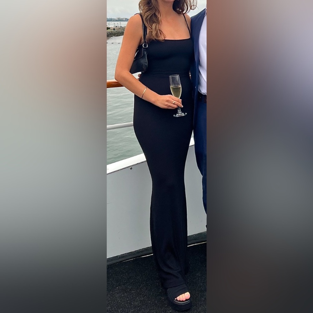 SKIMS Soft Lounge Slip Dress Black Square-Neck Maxi Dress